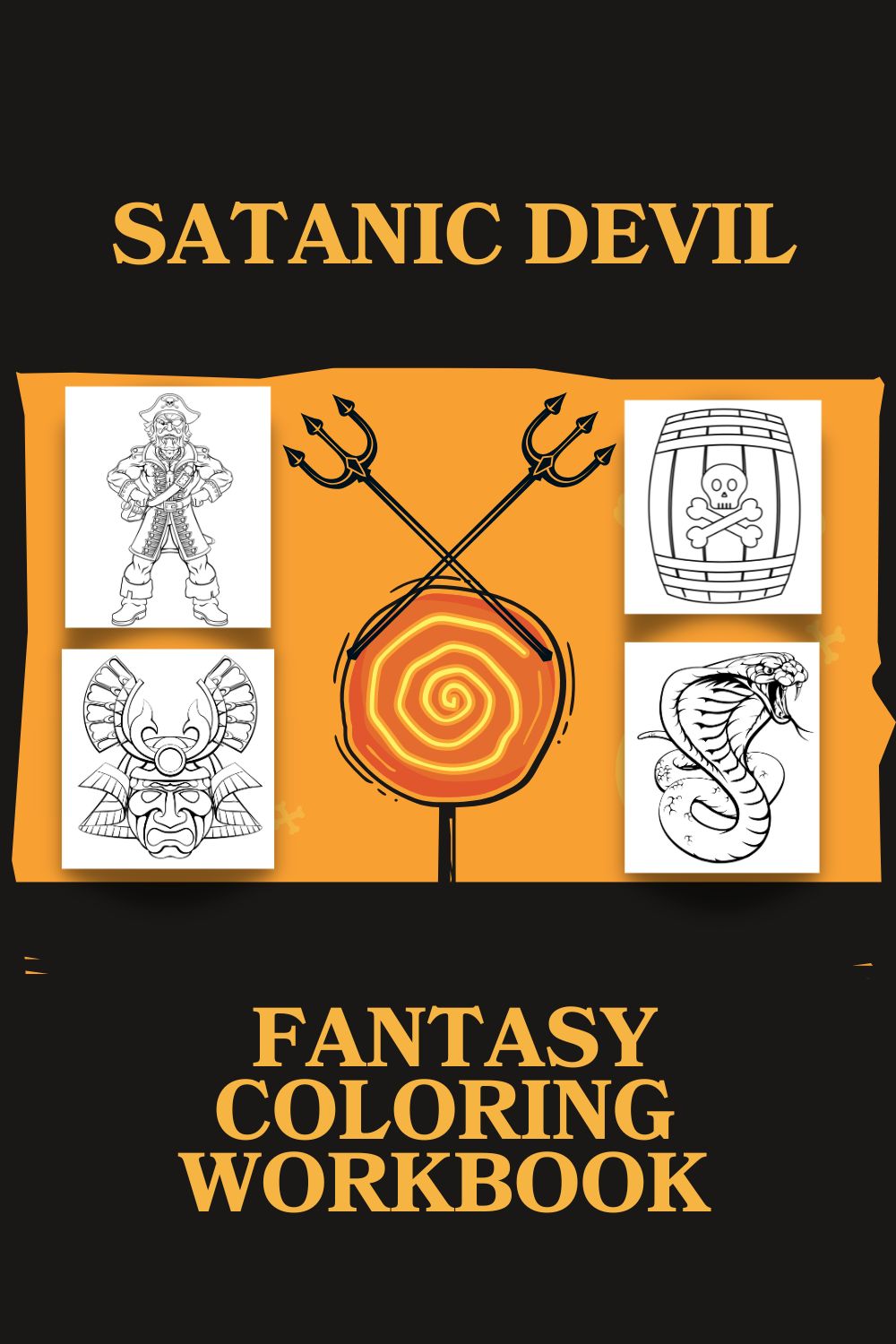 Scary Satanic Devil Fantasy Coloring Pages - Horror Theme Fun Coloring Worksheets pinterest preview image.