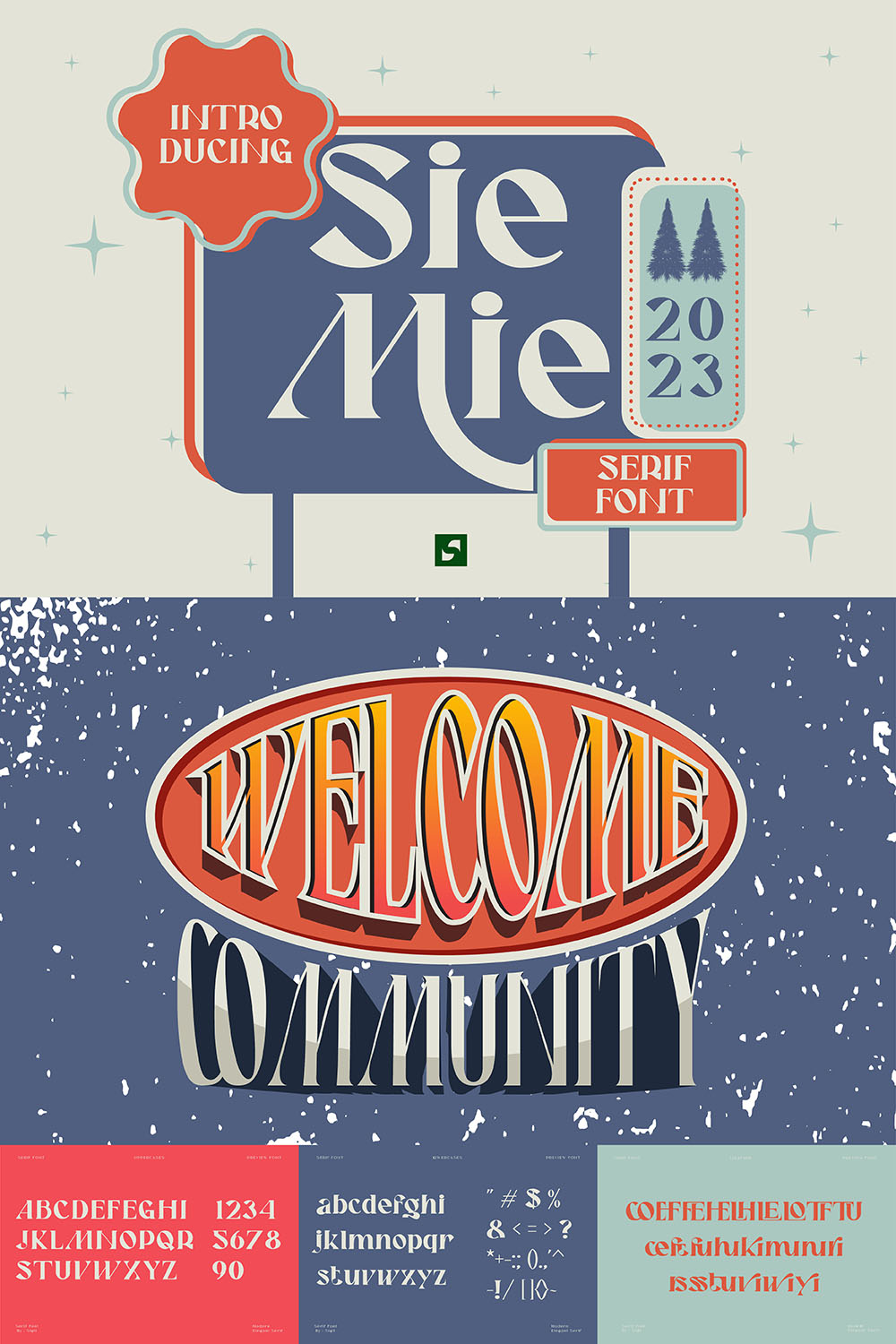 SIEMIE - retro serif display font pinterest preview image.