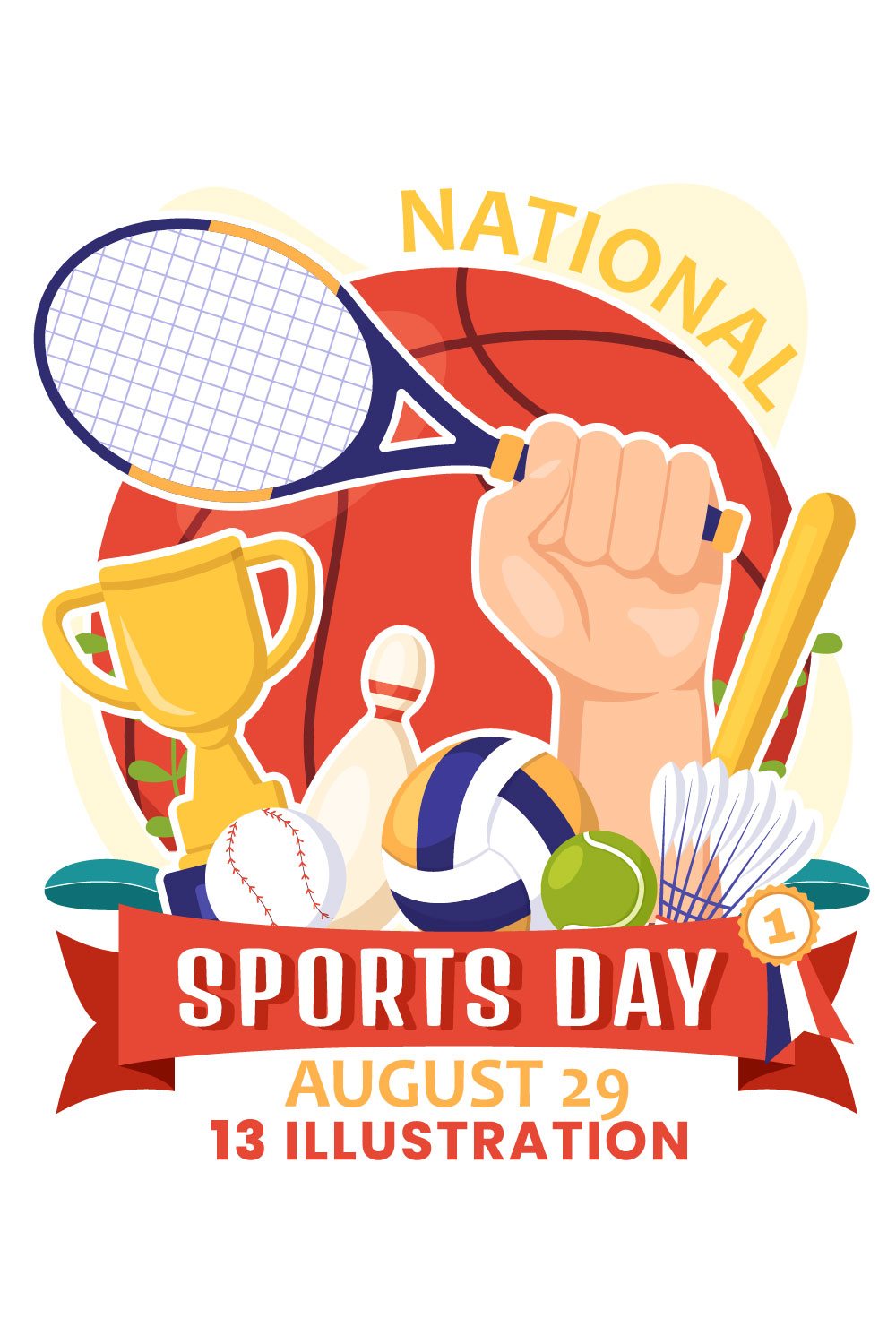 13 National Sports Day Illustration pinterest preview image.