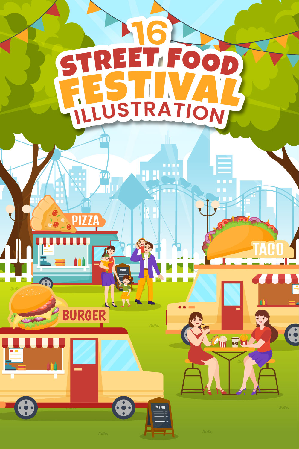 16 Street Food Festival Event Illustration pinterest preview image.
