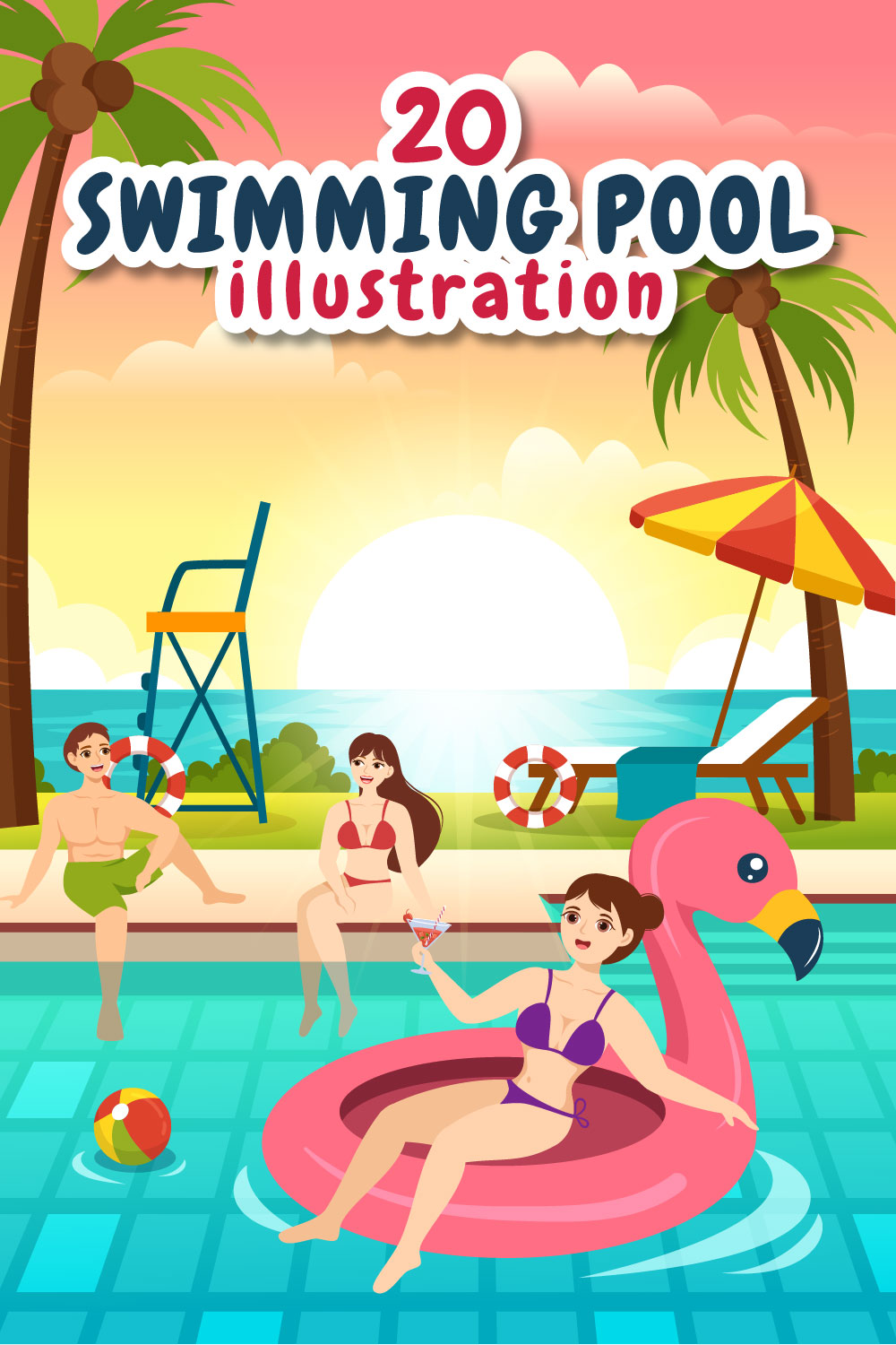 20 Swimming Pool Vector Illustration pinterest preview image.