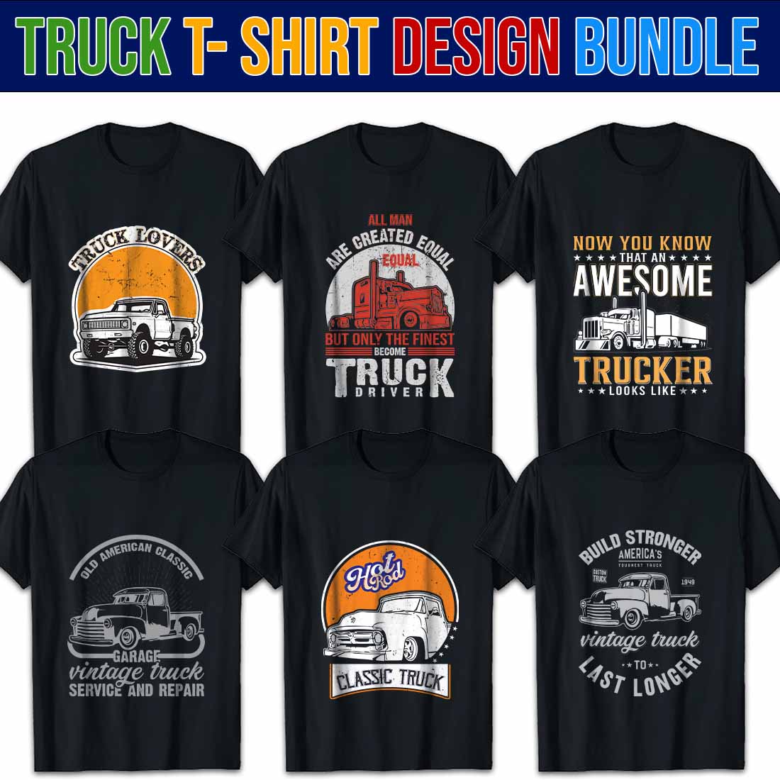Truck Driver T-Shirt Design Bundle preview image.