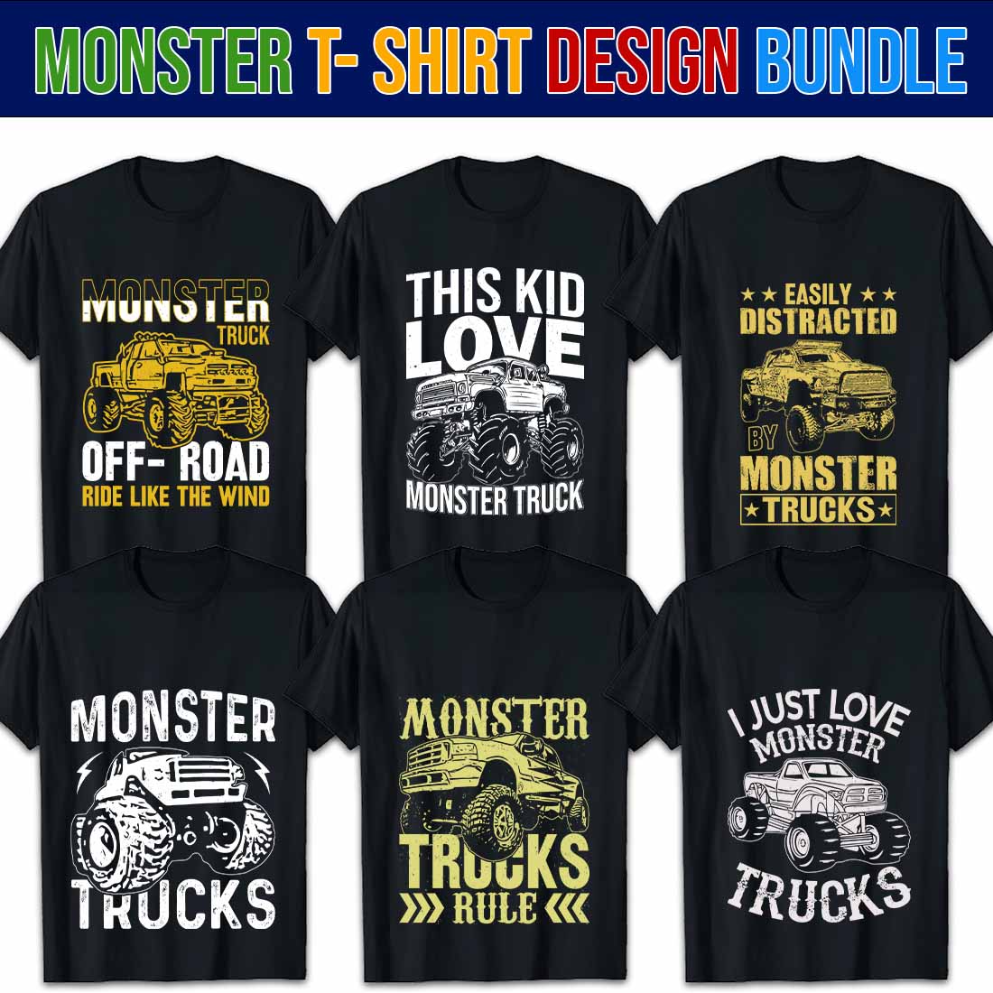 Monster Truck T-Shirt Design Bundle preview image.