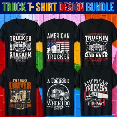 truck driver t-shirt design bundle cover image.