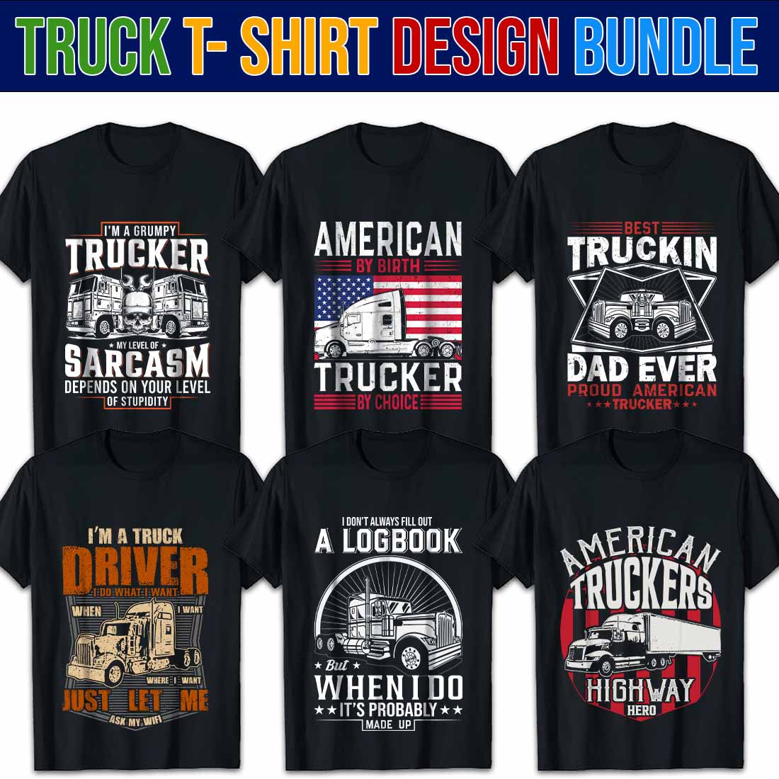 truck driver t-shirt design bundle preview image.