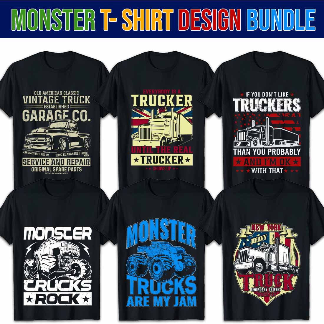 American Vintage Custom Truck Driver T-Shirt Design Bundle preview image.