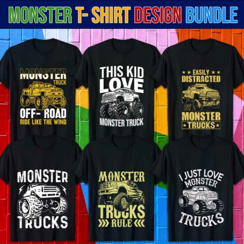 Monster Truck T-Shirt Design Bundle cover image.