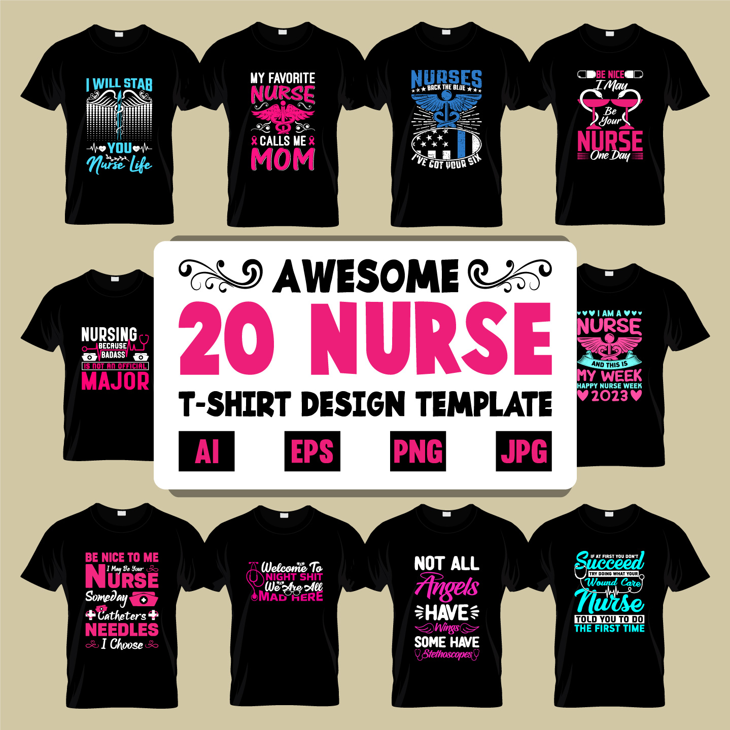 This is high quality nurse t-shirt design template with printable file cover image.