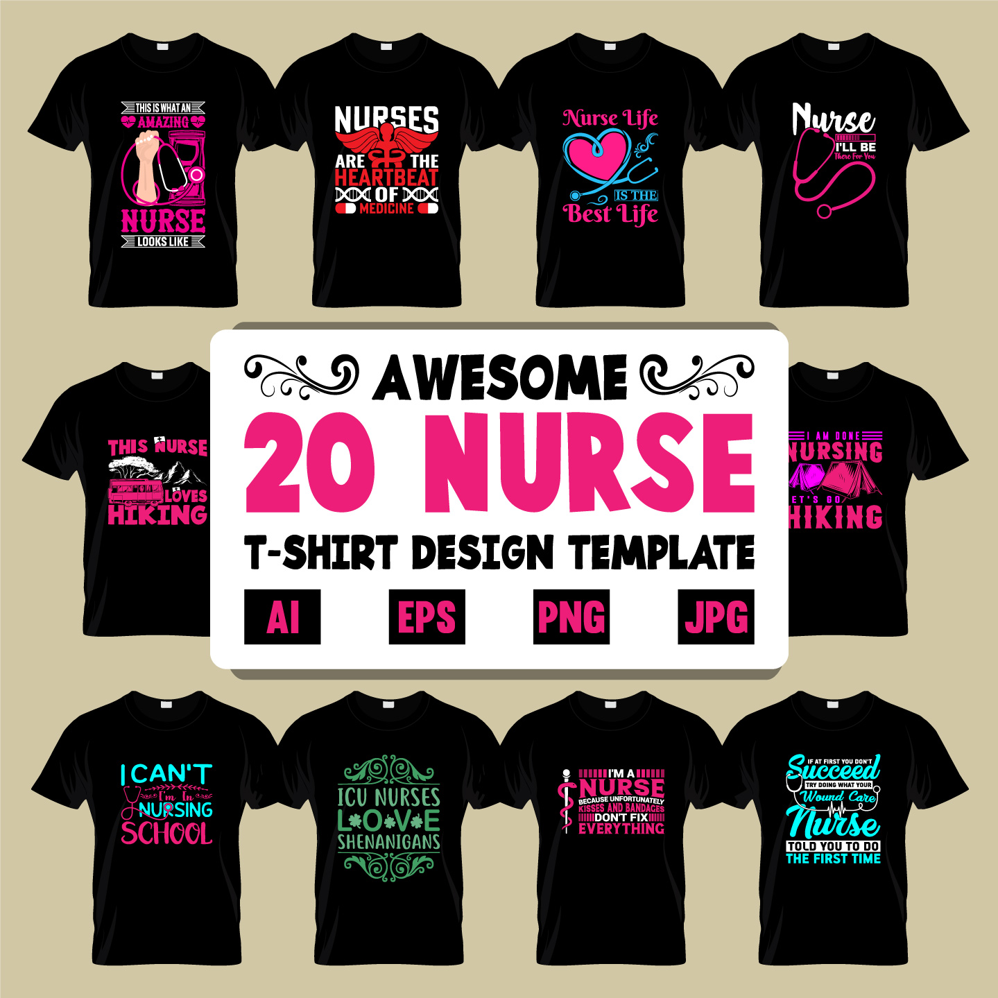 This is high quality nurse t-shirt design template with printable file preview image.