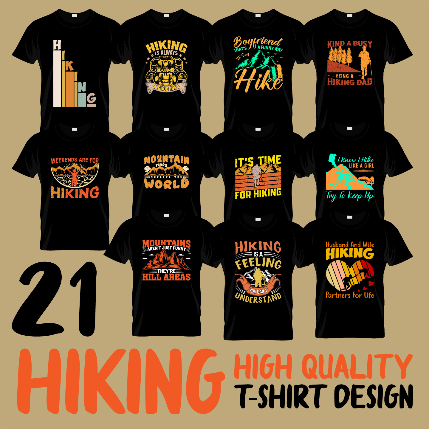 This is high quality hiking t-shirt design template with printable file preview image.