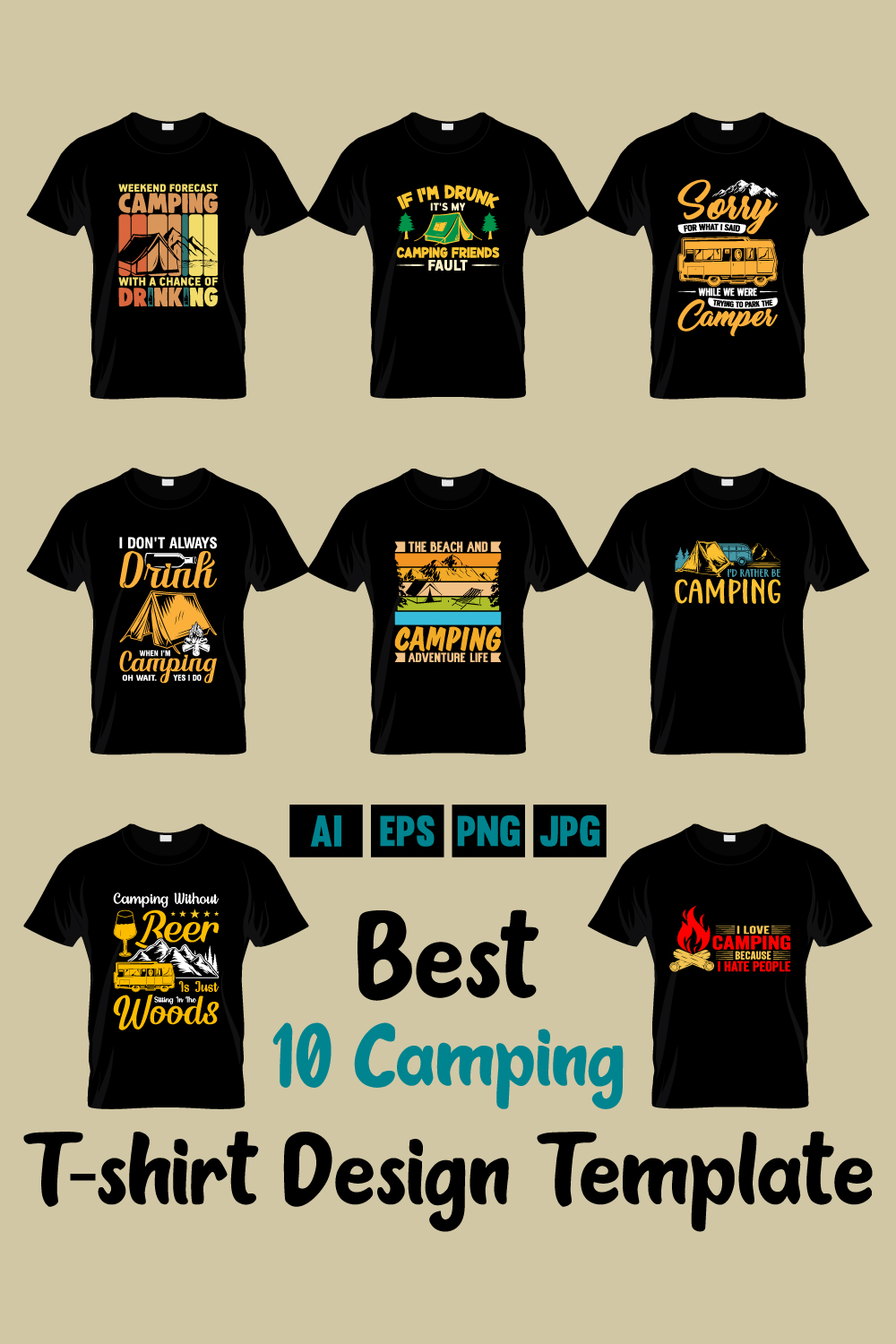Best camping t-shirt design template with png files pinterest preview image.