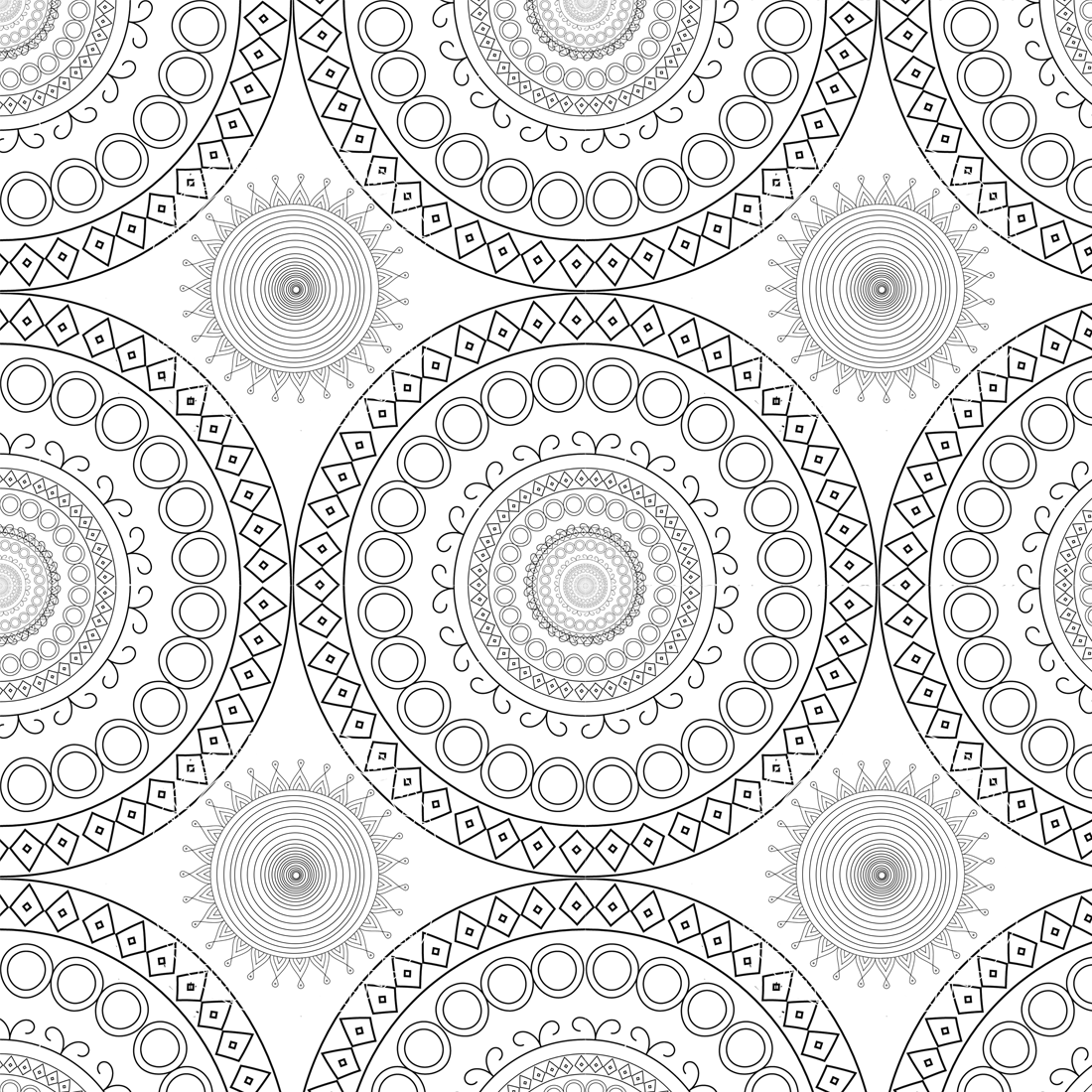 Mandala design black and white texture preview image.