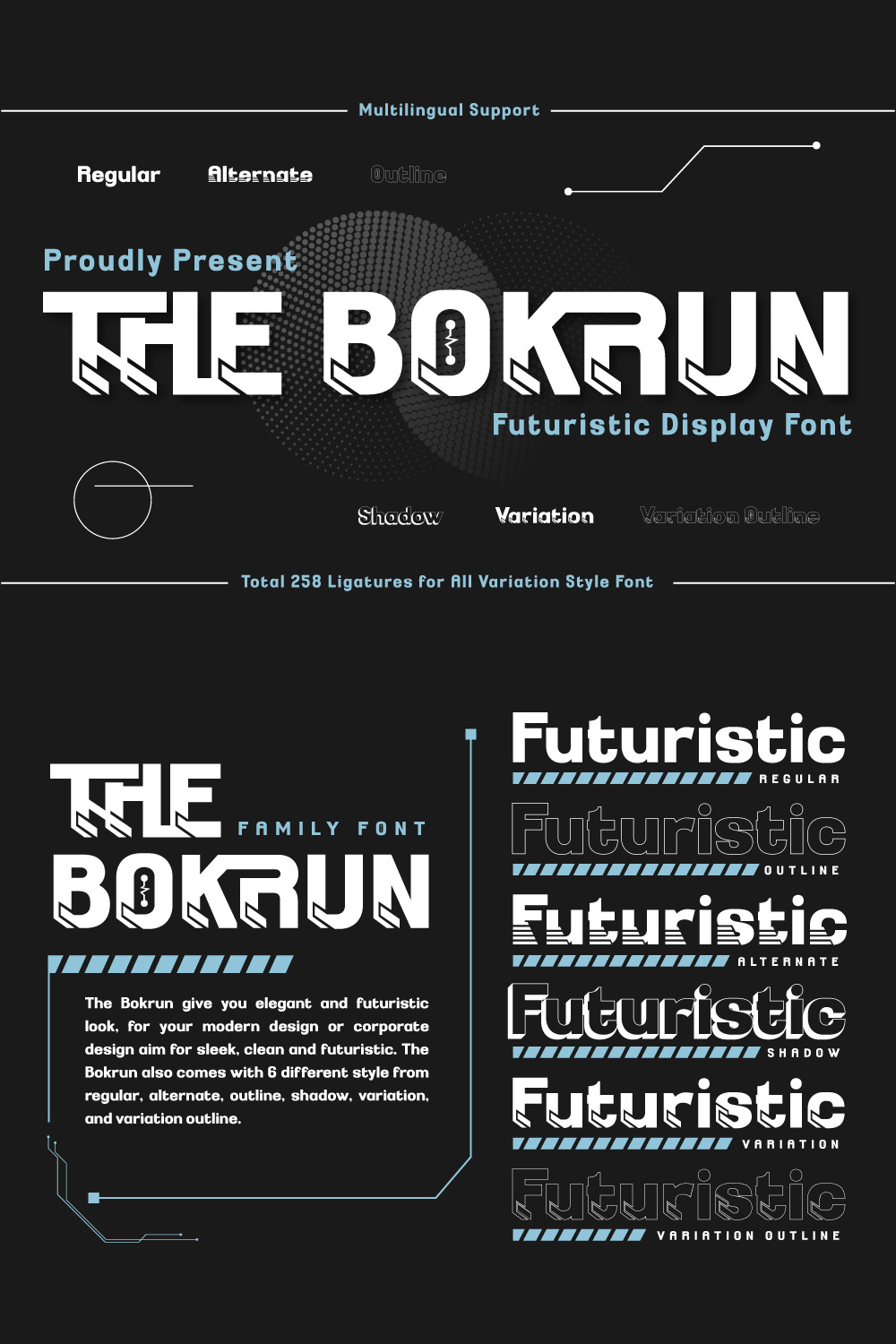 THE BOKRUN | Futuristic Font pinterest preview image.