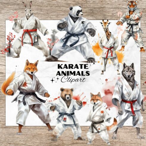 14 Karate Animal PNG, Animals Watercolor Clipart, Animals in Karate Suit, Transparent PNG, Digital Paper Craft, Watercolor Clipart for Scrapbook, Invitation, Wall Art, T-Shirt Design cover image.