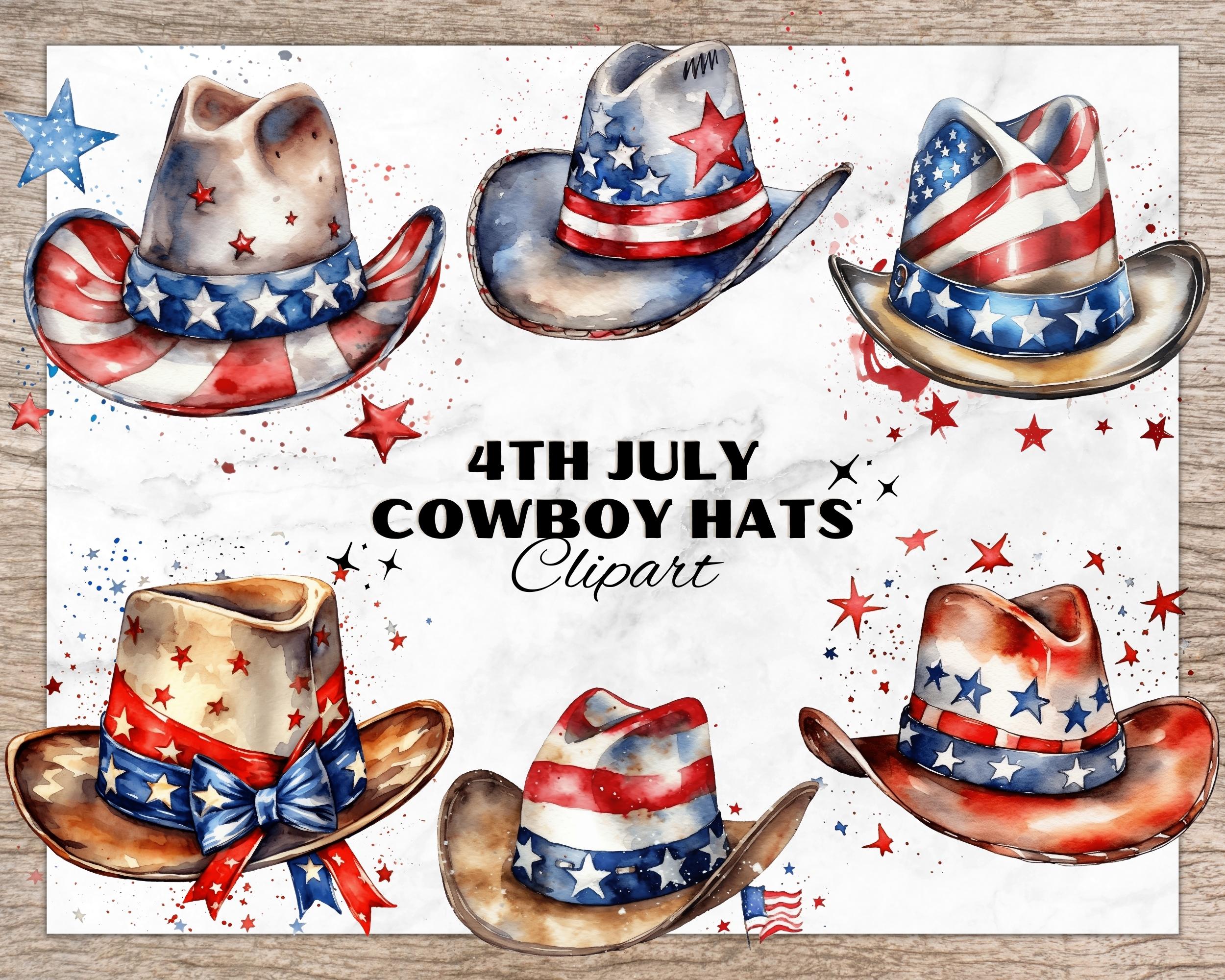 11 American 4th of July Cowboy Hat PNG, Watercolor Clipart, Cowboy