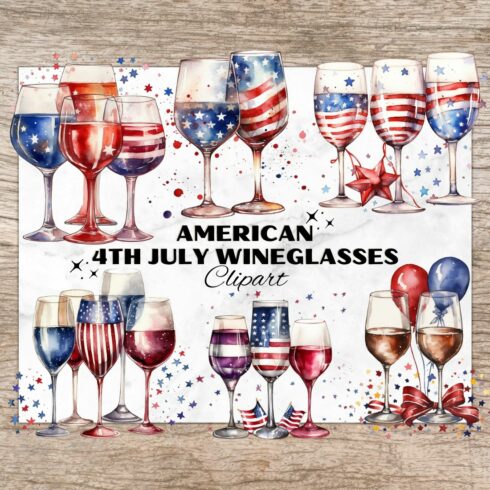 11 Watercolor American Wineglass PNG, Wineglass Clipart, Transparent, Digital Paper Craft, Illustrations, Watercolor Clipart for Scrapbook, Invitation, Wall Art, T-Shirt cover image.