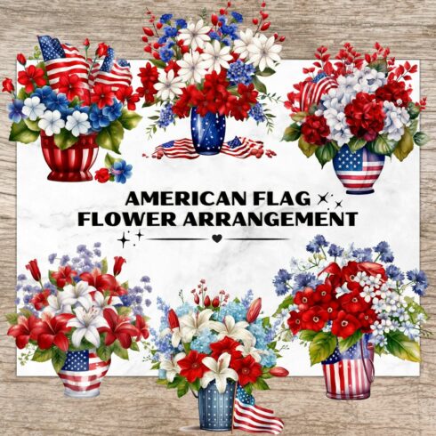 8 American Flag 4th July Flower Arrangement PNG, Watercolor Clipart, 4th of July Flowers, Transparent PNG, Digital Paper Craft, Watercolor Clipart for Scrapbook, Invitation, Wall Art, T-Shirt Design cover image.