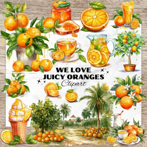 18 Juicy Oranges PNG, Watercolor Clipart, Fruits Clipart, Transparent PNG, Digital Paper Craft, Watercolor Clipart for Scrapbook, Invitation, Wall Art, T-Shirt Design cover image.