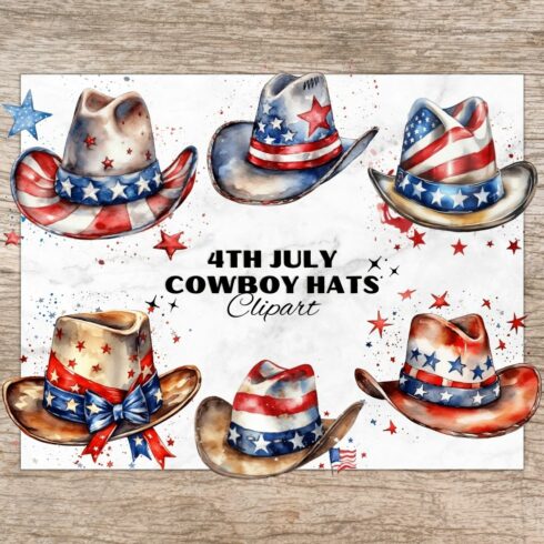 11 American 4th of July Cowboy Hat PNG, Watercolor Clipart, Cowboy Hat, Transparent PNG, Digital Paper Craft, Illustrations, Watercolor Clipart for Scrapbook, Invitation, Wall Art, T-Shirt Design cover image.