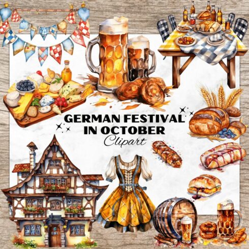 22 German Autumn Festival PNG, Party in October, Beer Watercolor Clipart, Transparent PNG, Digital Paper Craft, Watercolor Clipart for Scrapbook, Invitation, Wall Art, T-Shirt Design cover image.