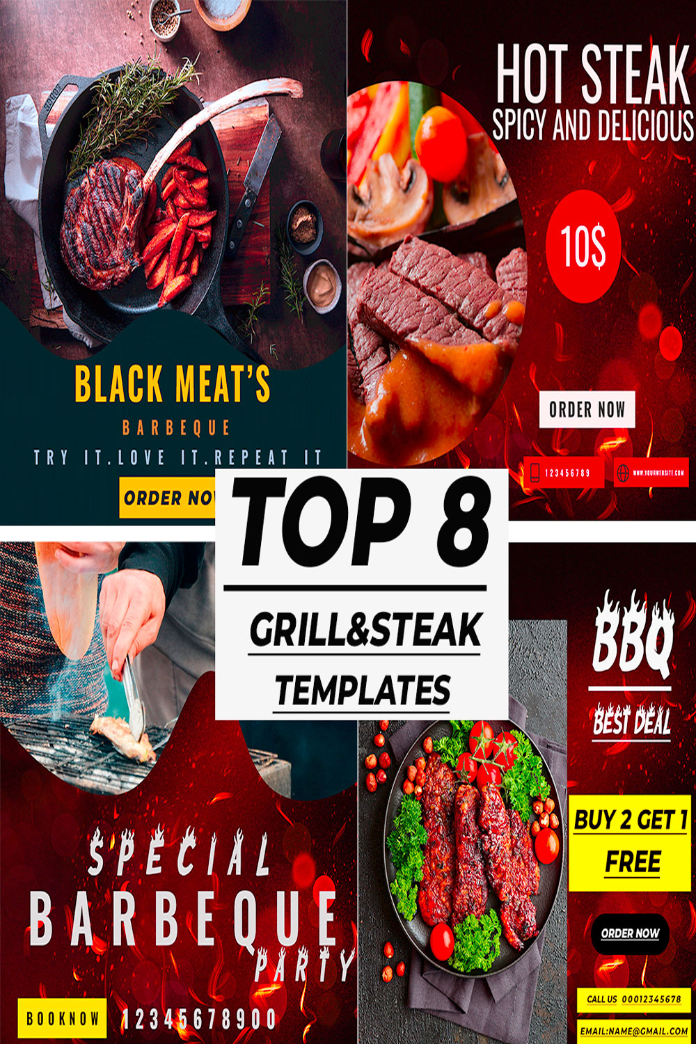 TOP 8 GRILL&STEAK TEMPLATES pinterest preview image.