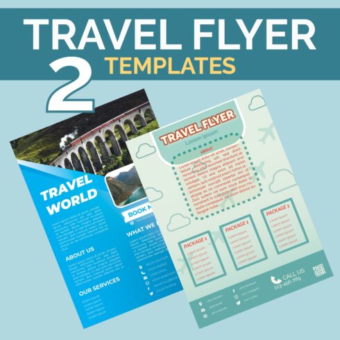 vector two travel flyer templates cover image.