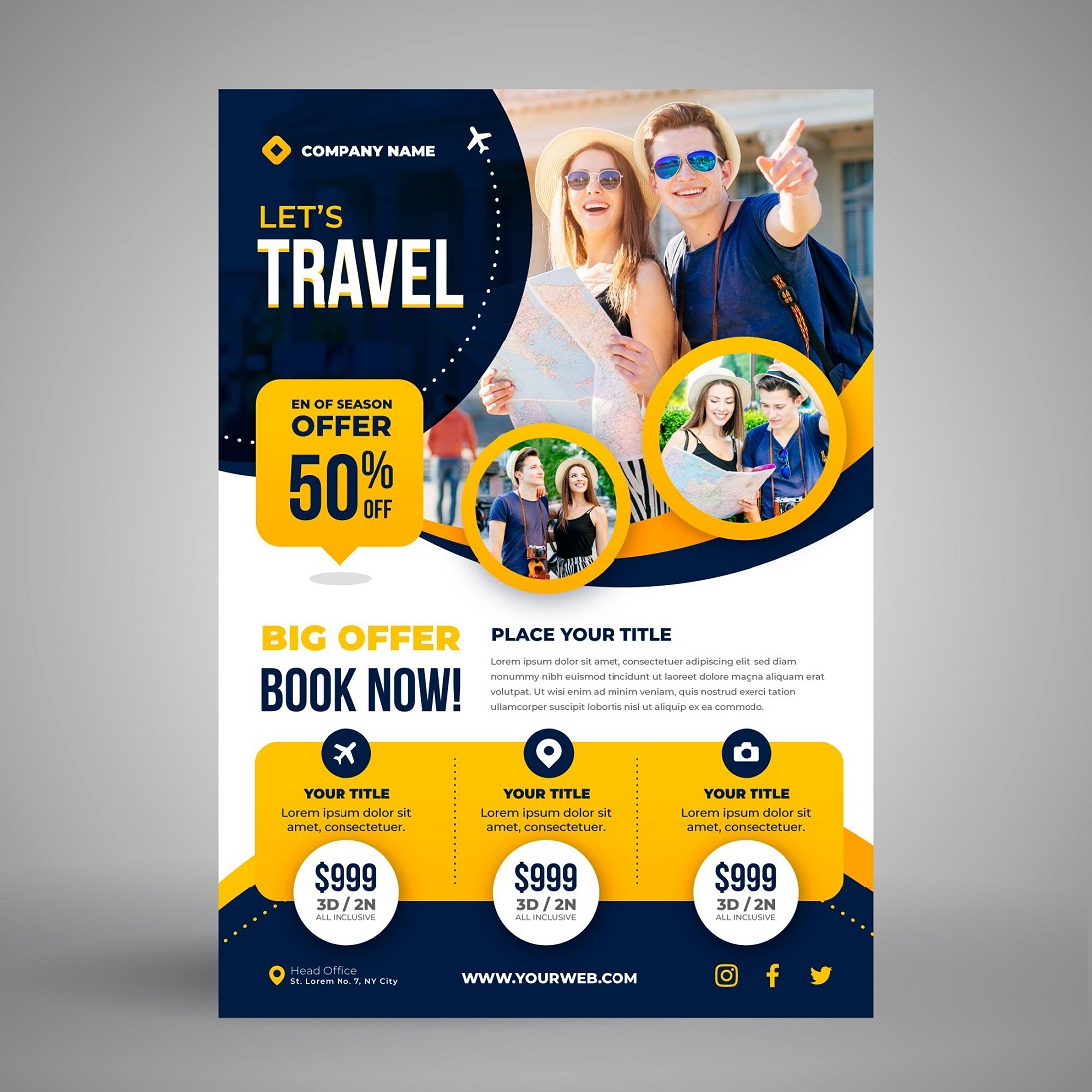 Travel sale flyer template preview image.