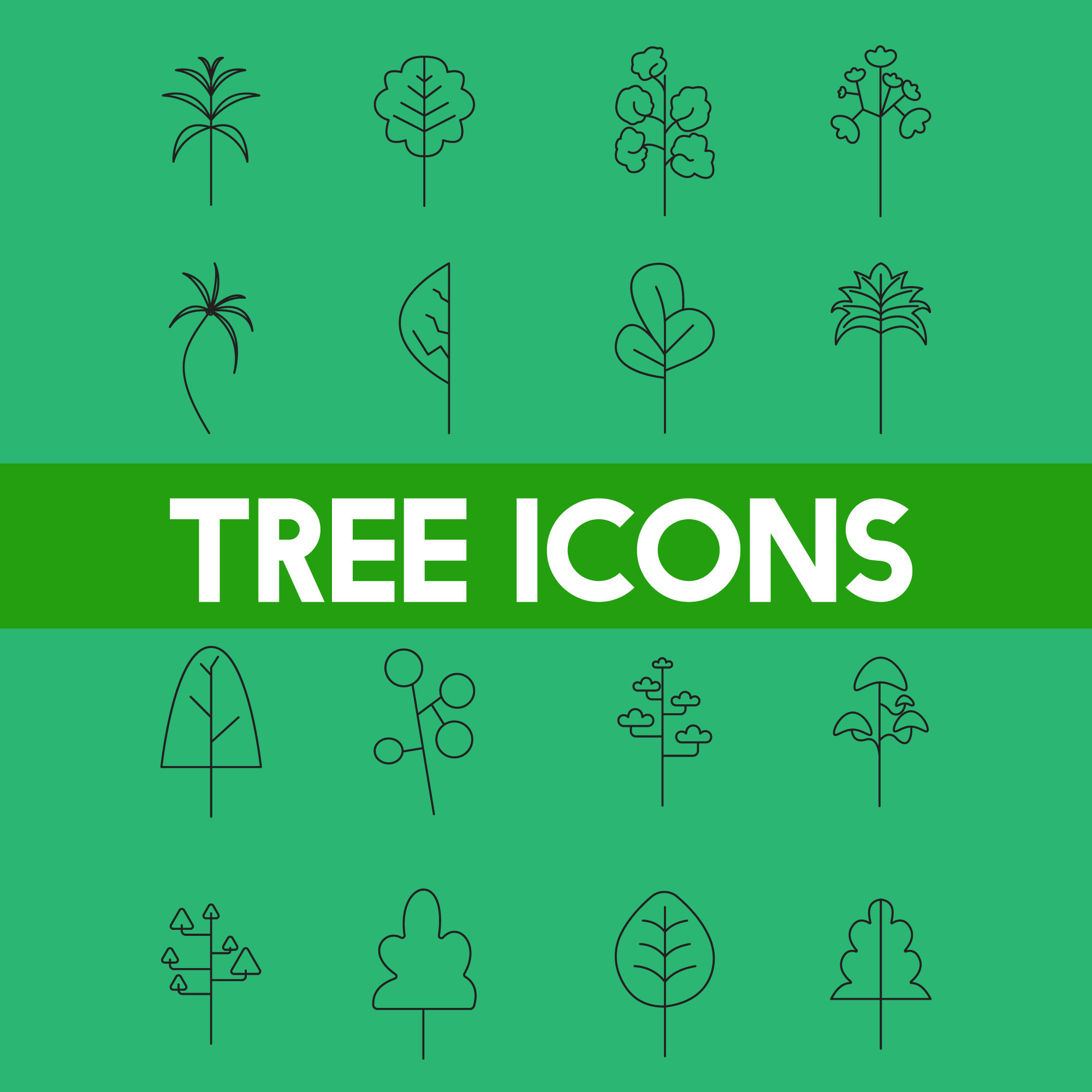 flat trees icons vector pack cover image.