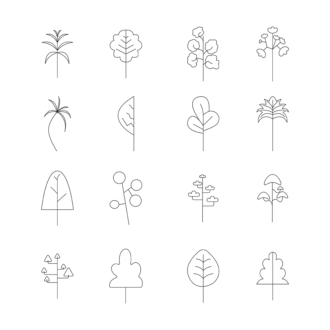 flat trees icons vector pack preview image.