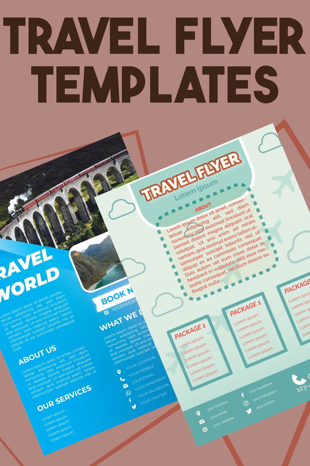 vector two travel flyer templates pinterest preview image.