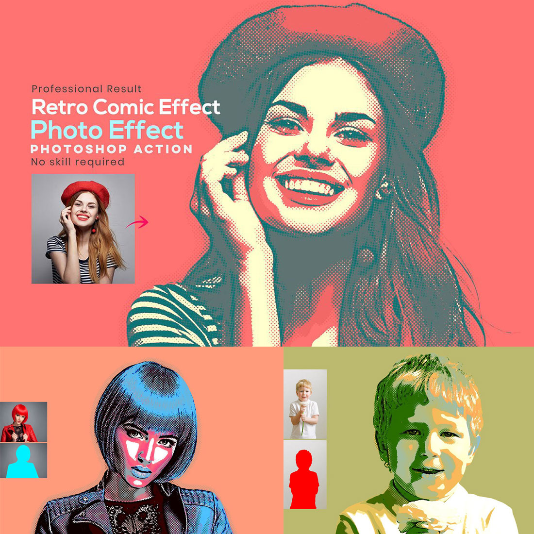 Retro Comic Effect Photoshop Action cover image.