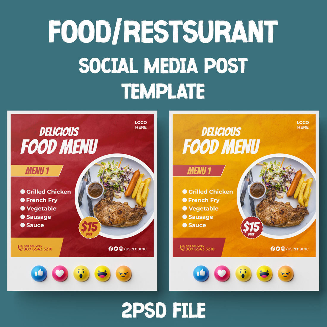 2 Delicious Food Menu Restaurant Social Media Banner Templates cover image.