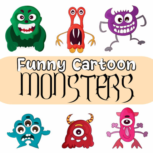 Funny cartoon monsters cover image.