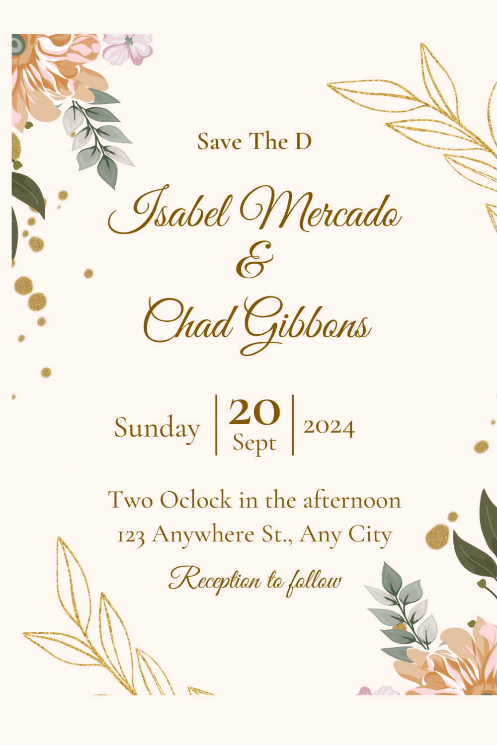 New Floral Wedding Invitation Template pinterest preview image.