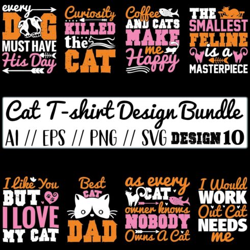 Cat T-Shirt Design Bundle cover image.