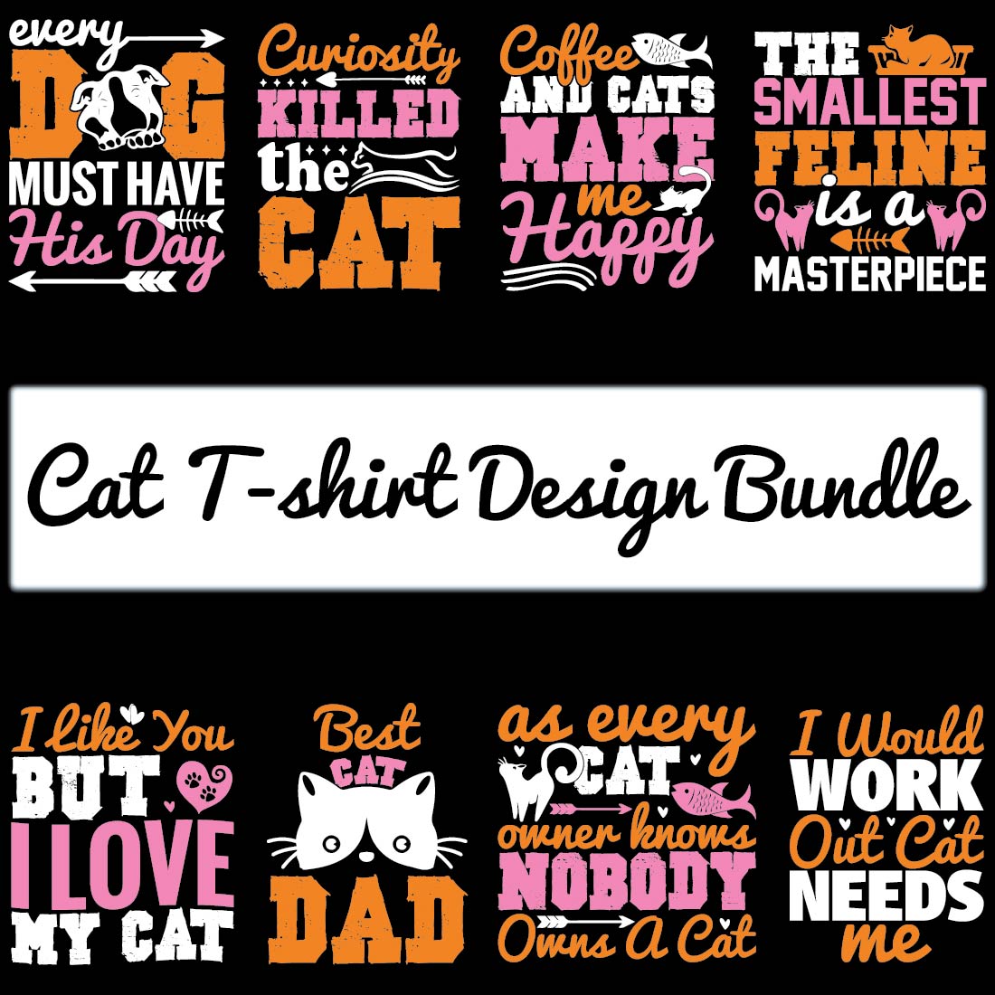 Cat T-Shirt Design Bundle preview image.