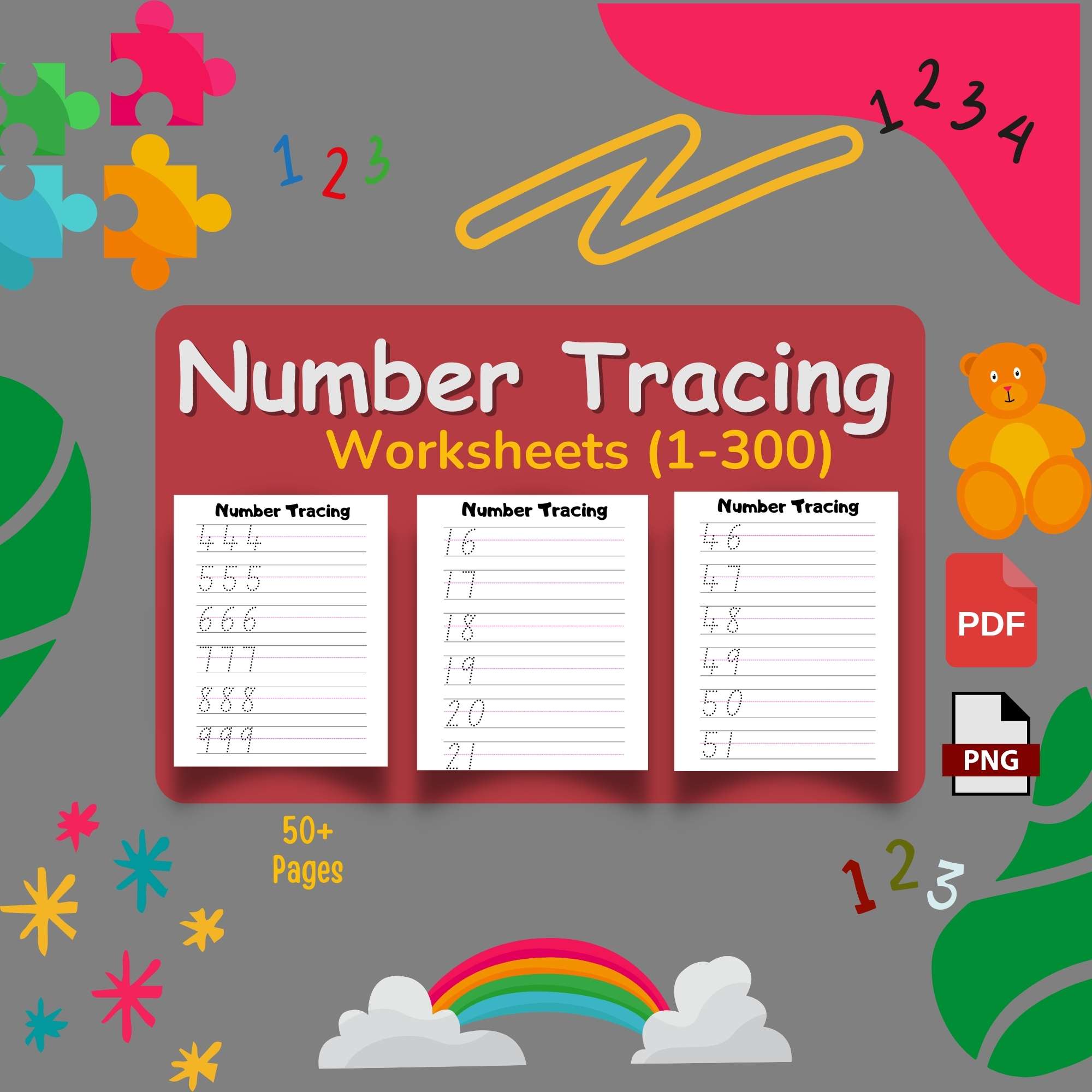 Counting 1 to 300, Math Number Trace Activities, Writing Numbers Practice preview image.