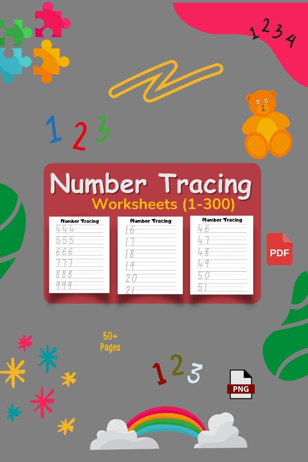 Counting 1 to 300, Math Number Trace Activities, Writing Numbers Practice pinterest preview image.