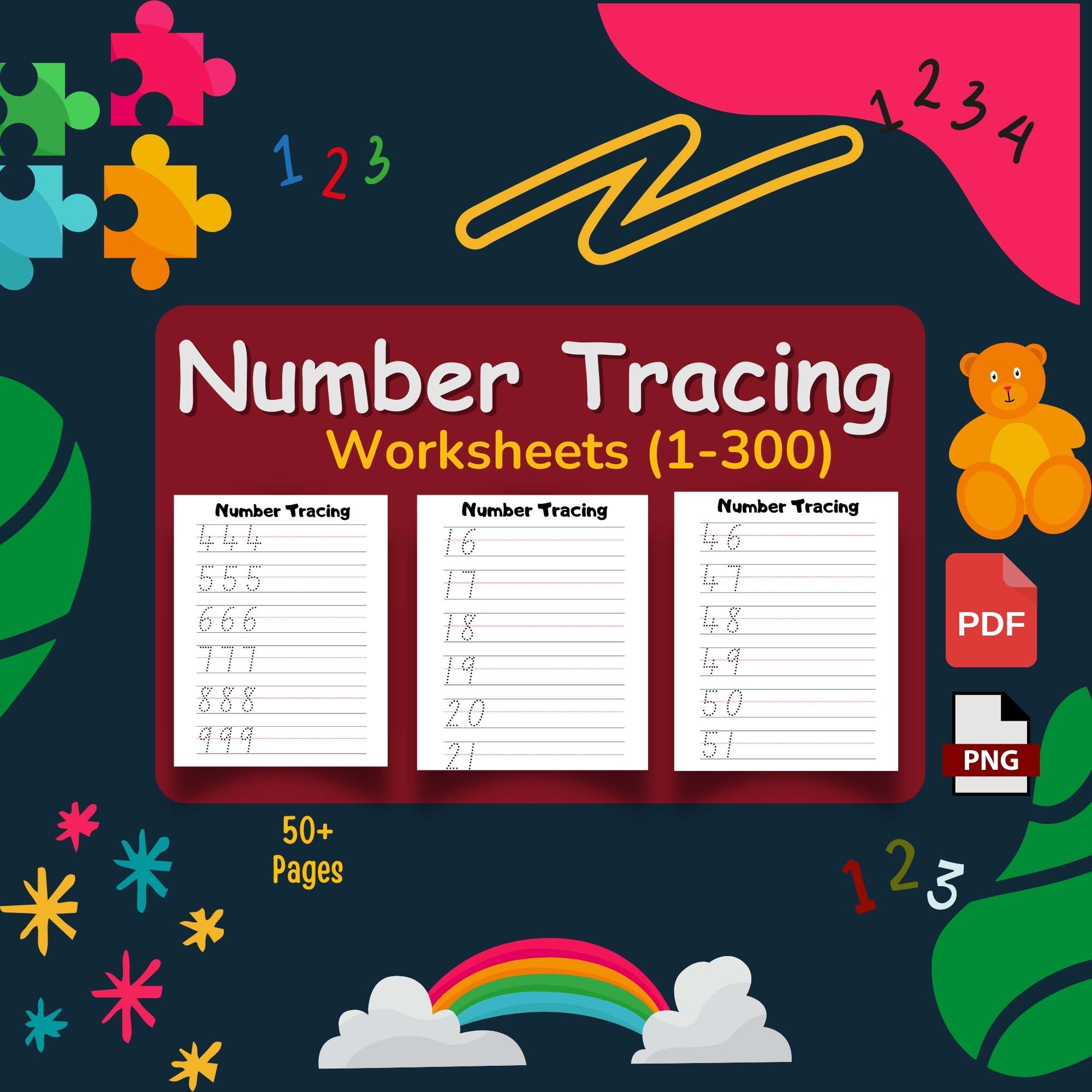 Counting 1 to 300, Math Number Trace Activities, Writing Numbers Practice cover image.