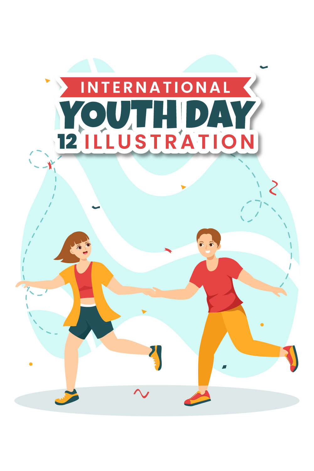 12 Happy International Youth Day Illustration pinterest preview image.