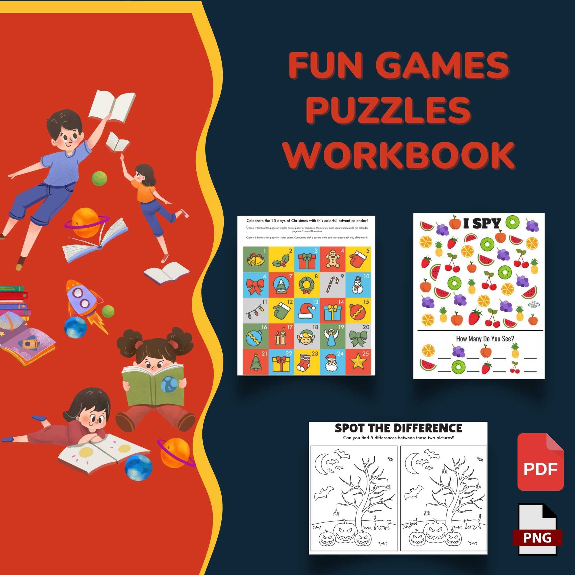 Fun End of Year Activities Games Puzzles Workbook cover image.