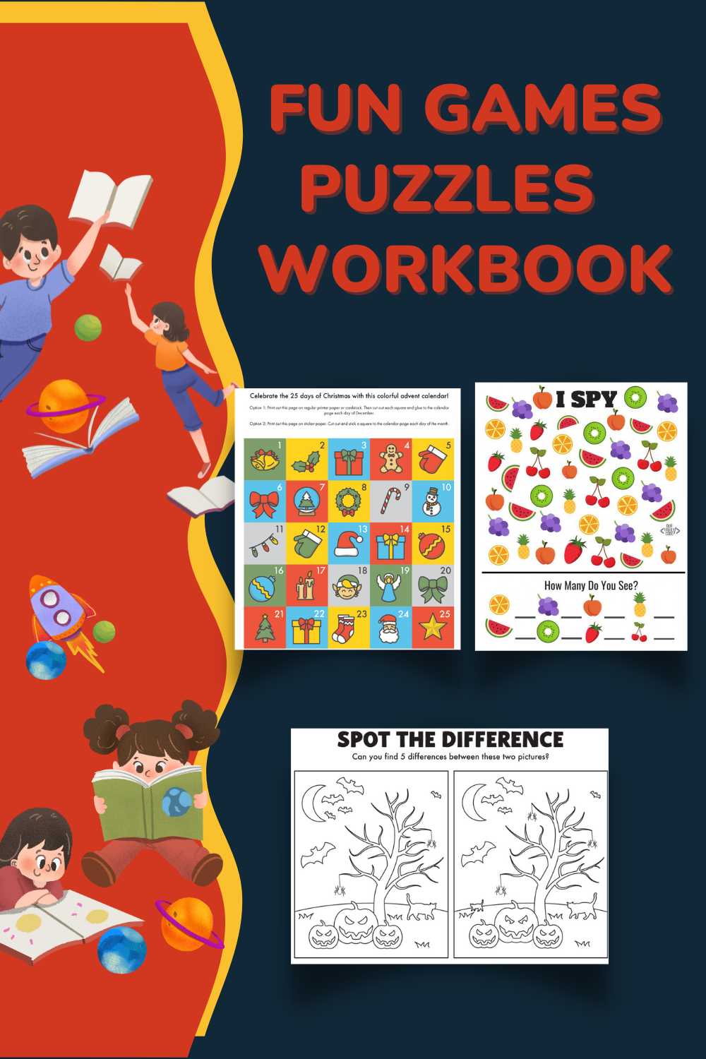 Fun End of Year Activities Games Puzzles Workbook pinterest preview image.