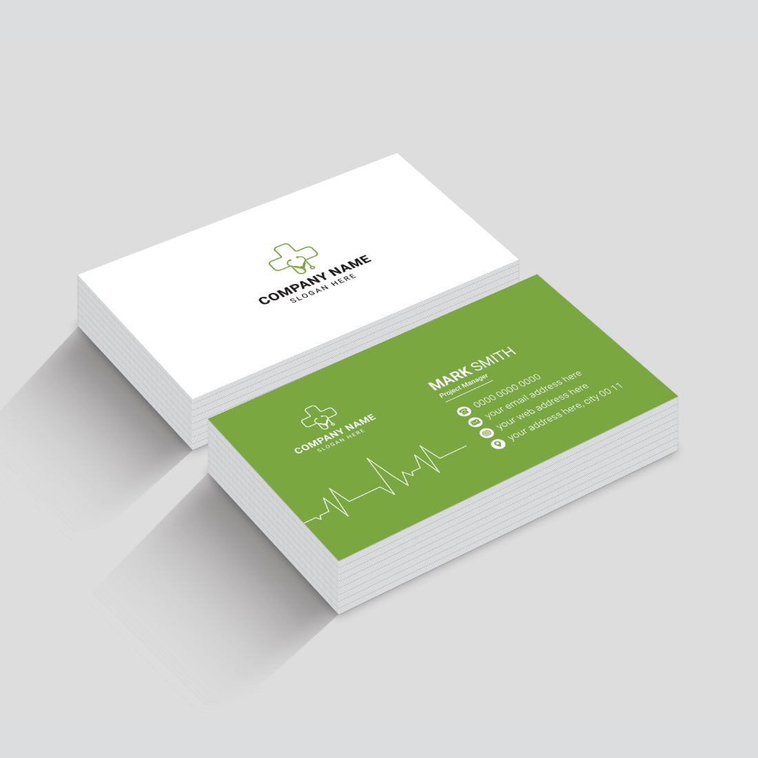 Clinic Doctor Business Card Design Template preview image.