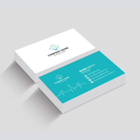 Clinic Doctor Business Card Design Template cover image.