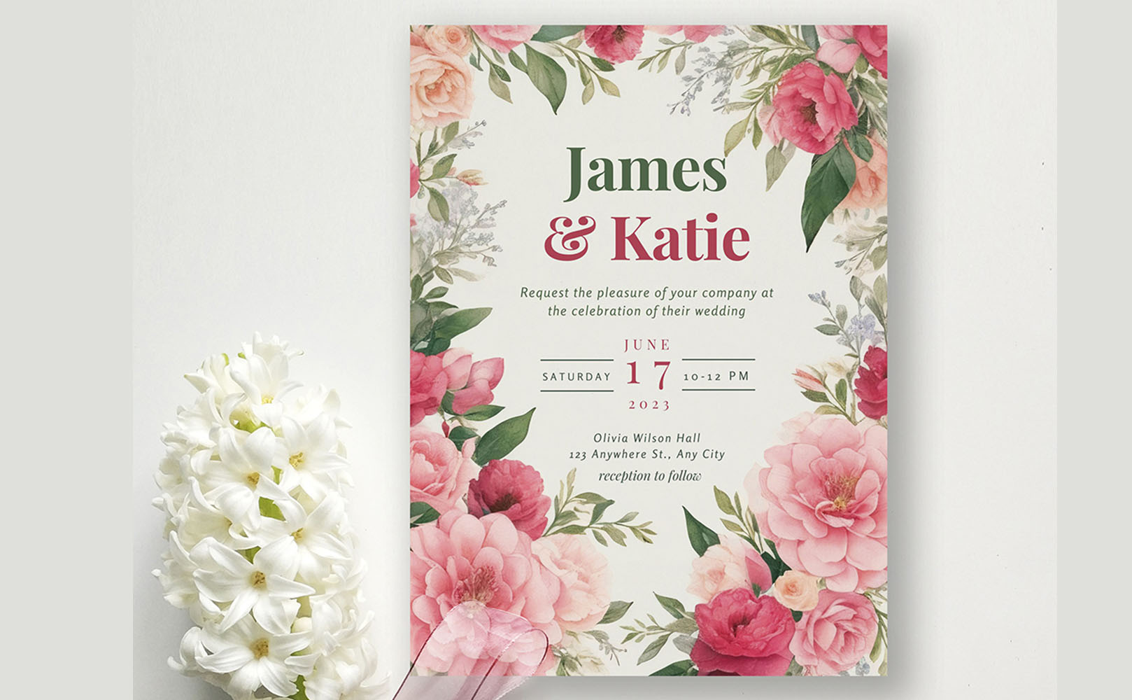Wedding invitation set Editable in Canva, Floral, Printable Invite For Home Printing, Wedding Invites pinterest preview image.