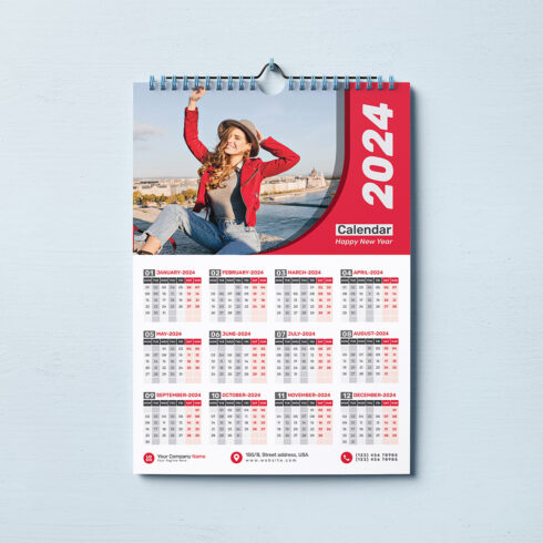 Wall Calendar 2024– One Page Calendar – Single Page Calendar – 12 Months Calendar cover image.