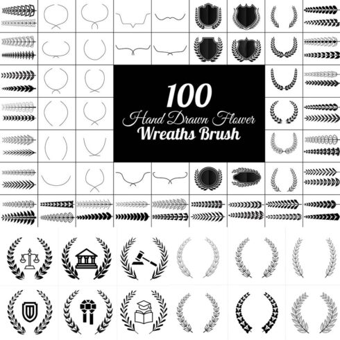 100 Hand Drawn Wreaths Brush Bundle cover image.