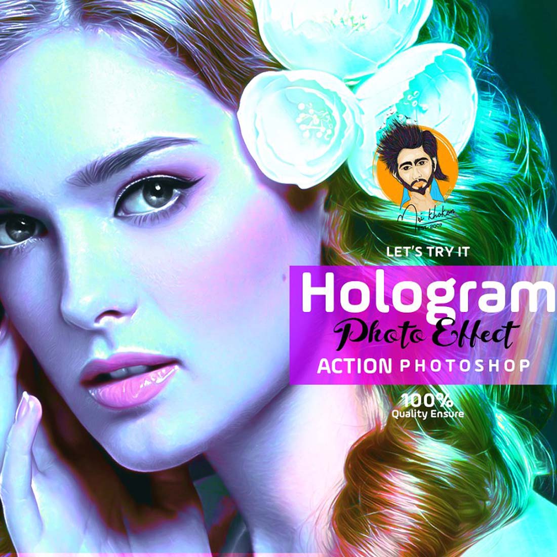 Hologram Photo Effect PS Action cover image.