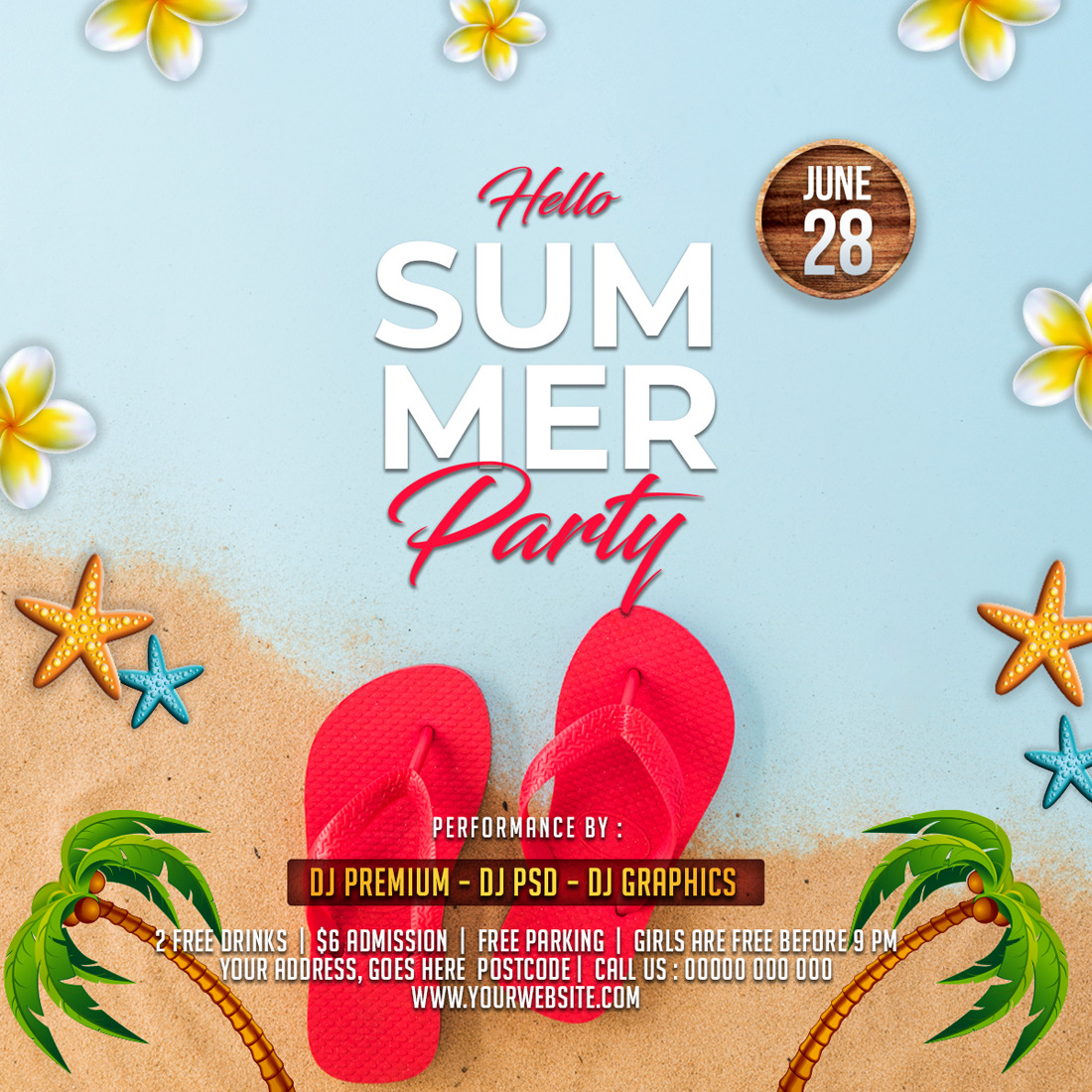 Summer Party or Event Invitation For Social Media preview image.