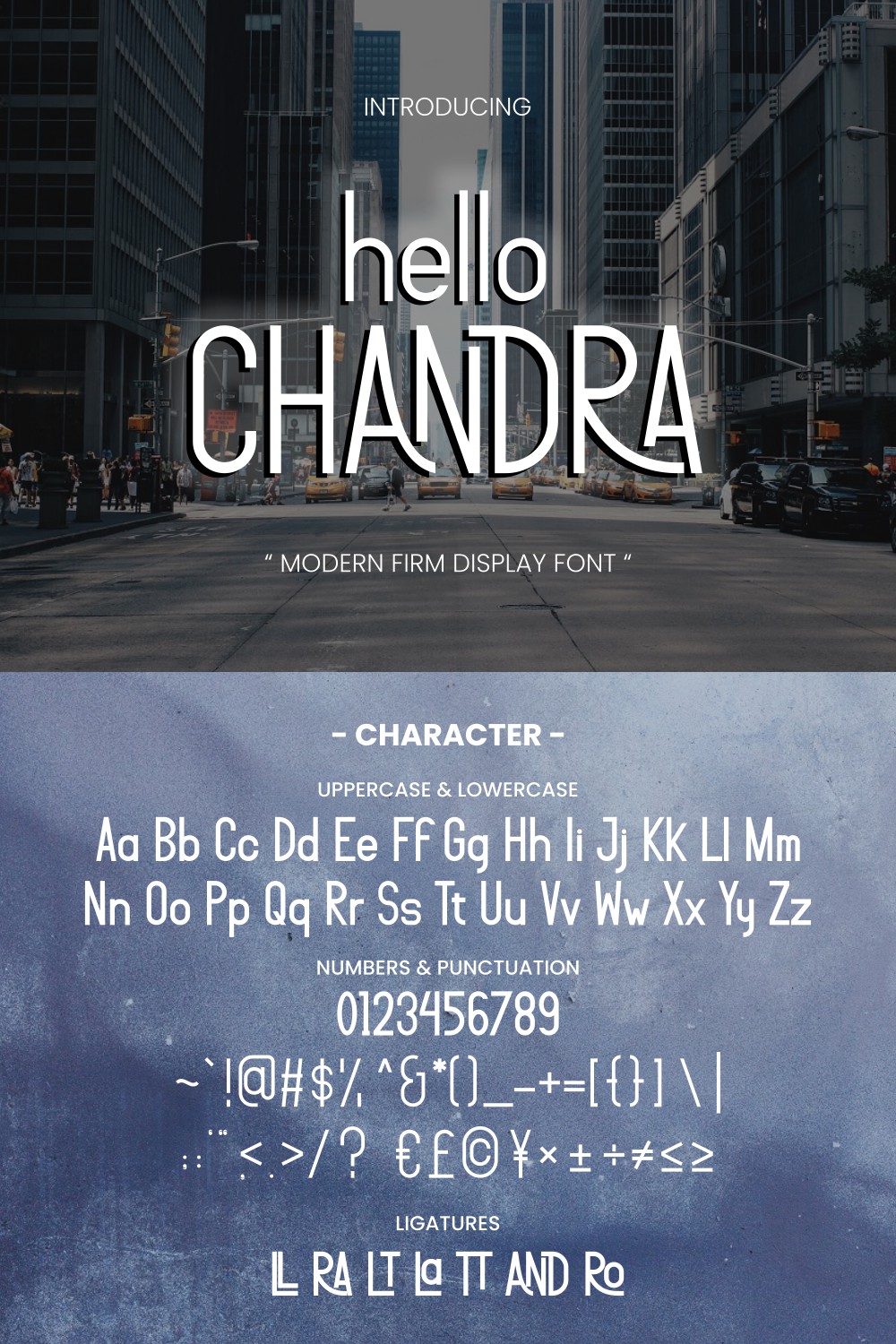 Hello Chandra - Modern Firm Display Font pinterest preview image.